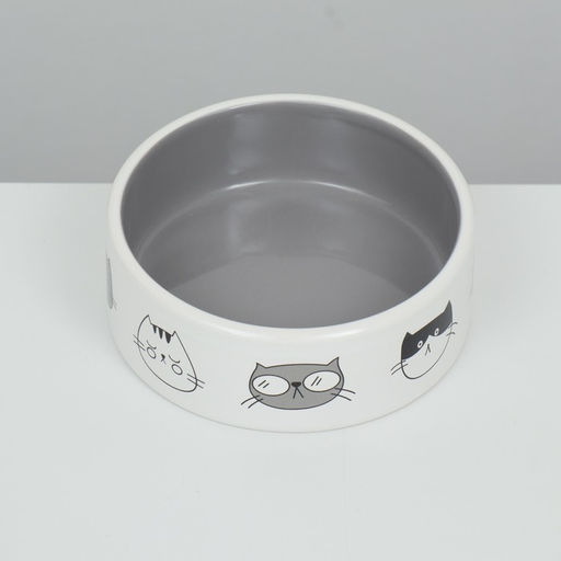 Миска керамическая Четыре кота 300 мл 12,5 x 4,5 cм, бело-серая - Пижон фото 3