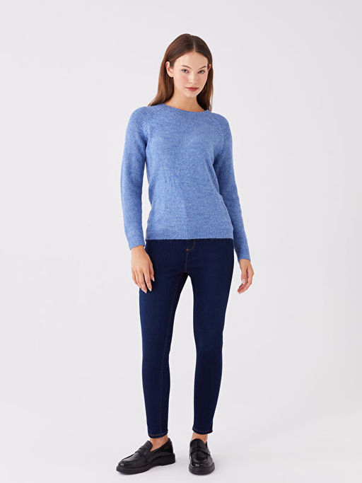 Bisiklet Yaka D?z Uzun Kollu Kad?n Triko Kazak