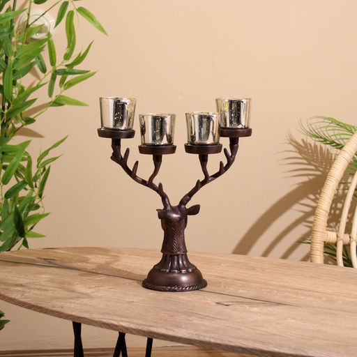 Подсвечник на 4 свечи «Олень», 26×13×30 см, алюминий