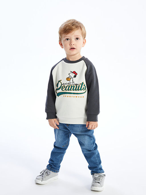 Bisiklet Yaka Uzun Kollu Snoopy Bask?l? Erkek Bebek Sweatshirt - Waikiki фото 3