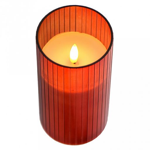 Свеча в цветной колбе, восковая, светодиодная на батарейках д7,5см h15,2см, свет теплый, с мерцанием, колба стекло, цвет терракотовый, питание от 2-х батареек АА (в комплект не входят), в коробке (Китай)