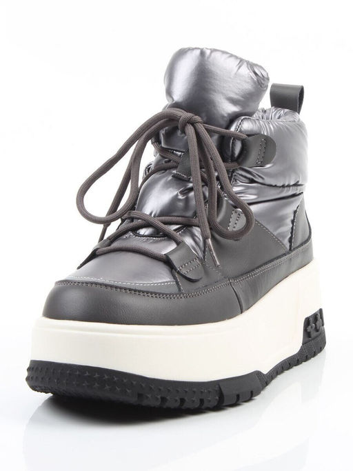04-WG039-1M GRAY Ботинки зимние женские (натуральная кожа, курточная ткань, 100% шерсть)