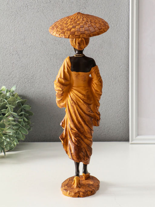 Сувенир полистоун "Африканка в горчичном наряде, в шляпе" 11,5х11,5х33,5 см