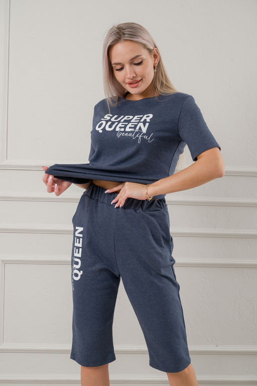 Пижама женская из бридж и футболки из интерлока Королева индиго меланж