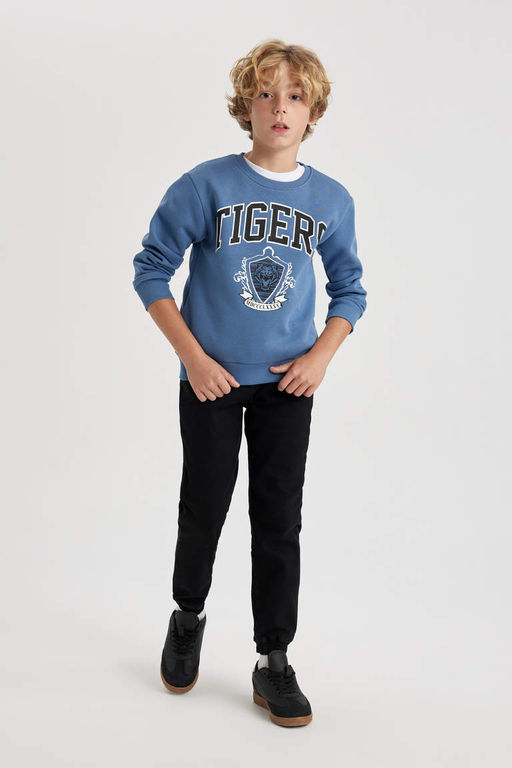 Толстый свитшот с круглым вырезом с принтом для мальчиков - Defacto фото 2