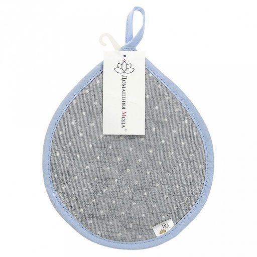 Прихватка 20х25см "Горошек на льне", форма "Капелька", рогожка 171г/м2, хлопок 100%, наполнитель - ватин 280г/м2, на пластмассовом подвесе, "Домашняя мода" (Россия)