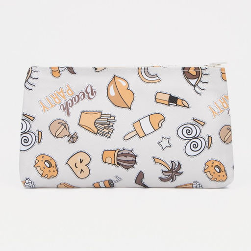 Цена за 2 шт. Косметичка - пенал на молнии, плоская, маленькая, с принтом, белая=