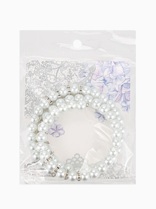 Браслет-пружинка Жемчужинка морская 3 ряда, белый в серебре, L=7 см