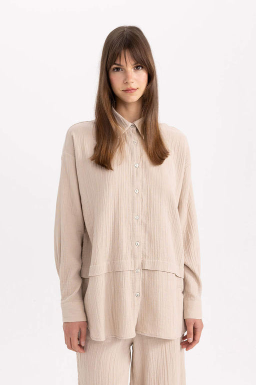 Муслиновая рубашка-туника с длинными рукавами Relax Fit