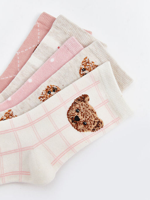 Ay? Teddy Desenli K?z ?ocuk Soket ?orap 5li