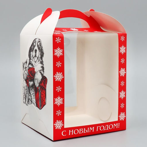 Цена за 5 шт. Складная коробка под маленький торт «С Новым годом!», 15×15×18 см, Новый год