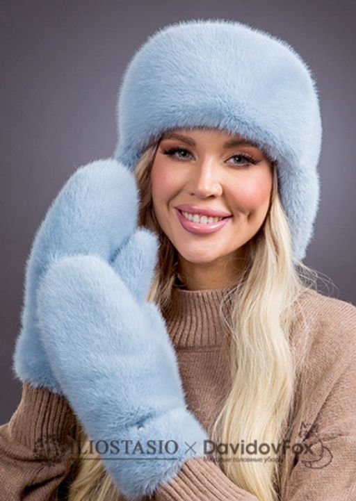 Комплект экомех ушанка, варежки голубой