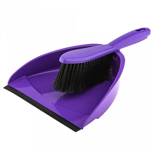 Комплект пластмассовый: совок с резинкой 23х35х5см + сметка 23х4см, ворс 4см, фиолетовый (Россия)