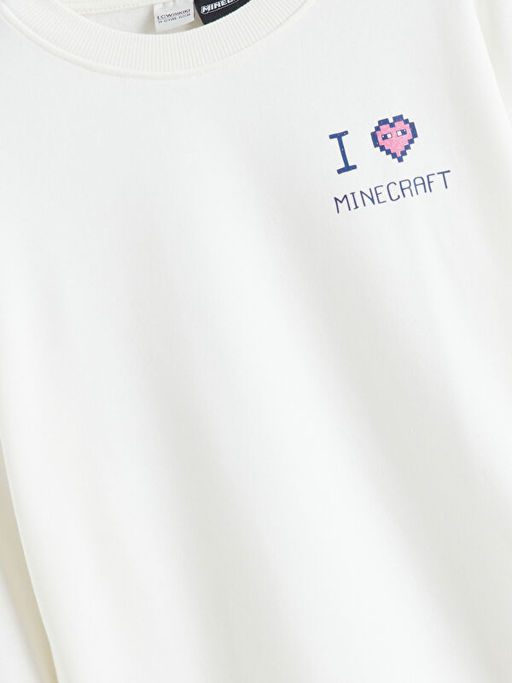 Bisiklet Yaka Minecraft Bask?l? K?z ?ocuk Sweatshirt