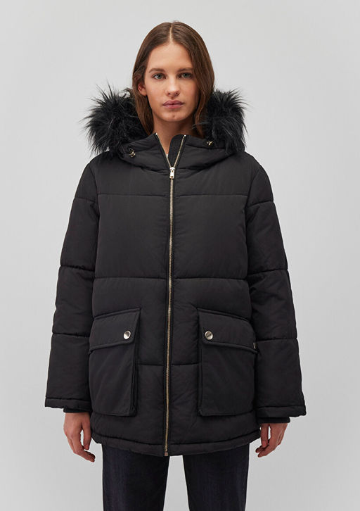 Suni Kurk Detayl? Siyah Sisme Mont - Mavi фото 3