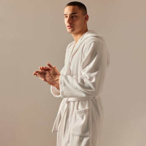 Халат махровый с капюшоном мужской SL HOME: Basic «Блан де Блан», размер S, хлопок 100%, белый