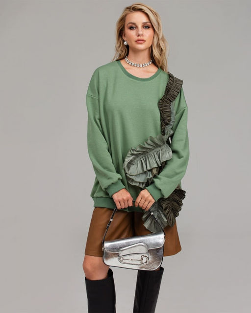 Эффектный свитшот с рюшами Футер 3-х нитка / Атлас-гофре / Органза - Sahar art lab фото 21