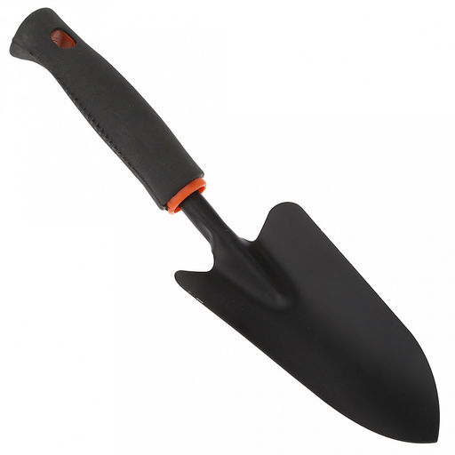 "Грач" Совок посадочный, садовый 32х9,5х5см, широкий, сталь А3, окрашенная, цвет - черный матовый, эргономичная пластмассовая ручка с ПВХ, с отверстием для подвешивания, цвет - черный (Китай)