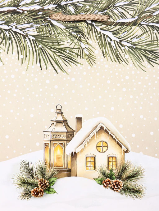 Цена за 2 шт. Пакет подарочный новогодний ламинированный, «Новогодний дом», 18×10×22.3 см