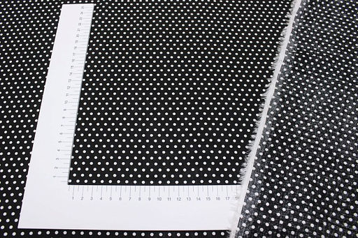 Штапель Белый горох (3мм) цв.черный, ш.1.44м, вискоза-100%, 90гр/м.кв - Купава фото 2