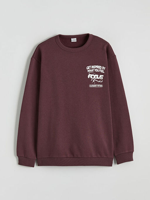 Bask?l? Erkek ?ocuk Kal?n Sweatshirt