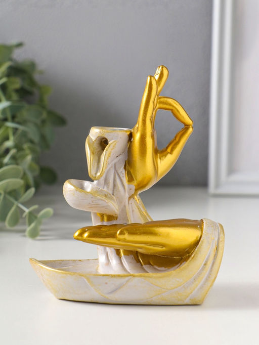 Подставка для благовоний "Мудры рук" стелющийся дым, беж с патиной 10х5,5х11,7 см