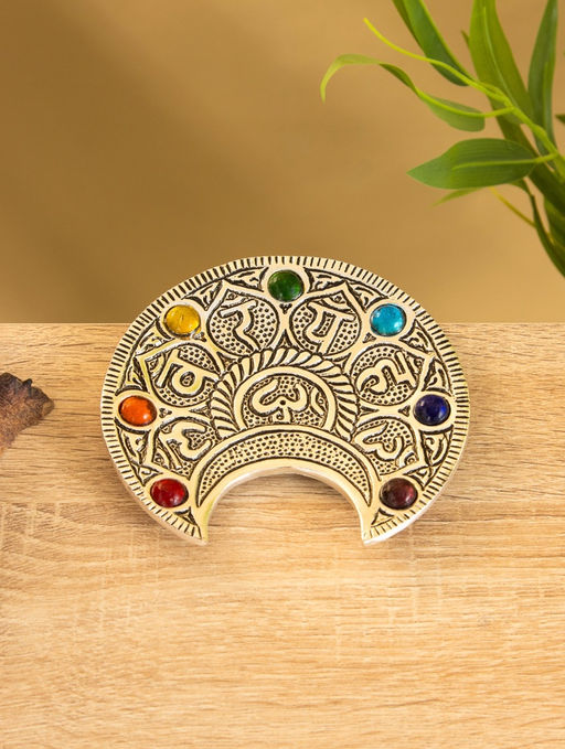 Подставка под благовония «Полумесяц с цветными кристаллами», 12×11 см, алюминий