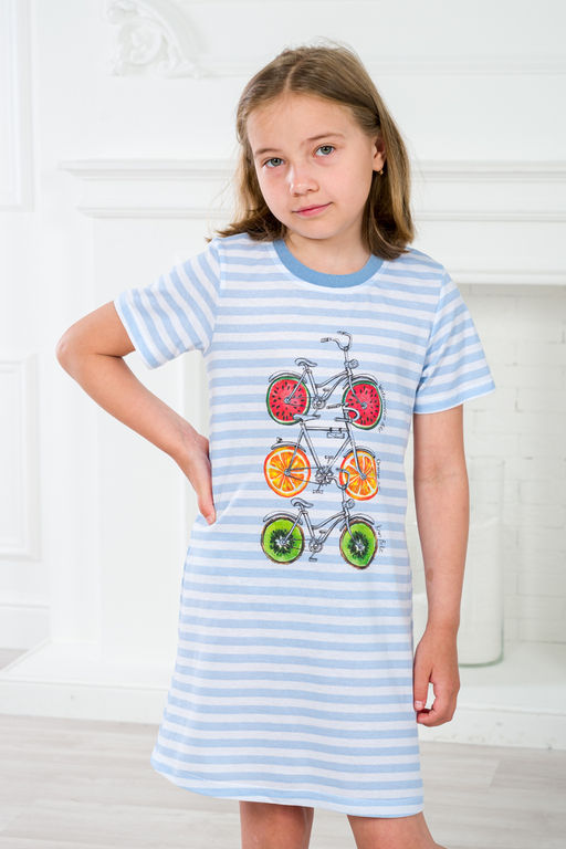 Ночная сорочка детская из кулирки с коротким рукавом Fruits&bikes голубой - Амадэль фото 5