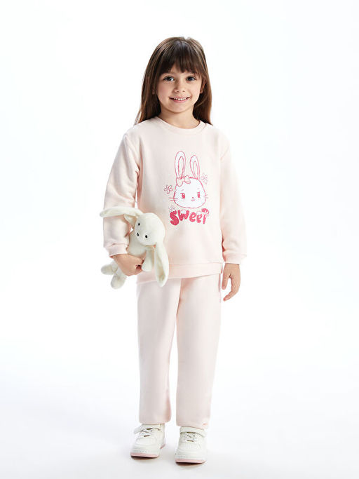 Bisiklet Yaka Uzun Kollu Bask?l? K?z Bebek Sweatshirt ve E?ofman 2li Tak?m