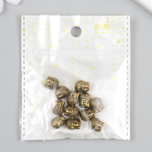 Цена за 12 шт. Бусина для творчества металл «Голова Будды», бронза 1.1×0.9×0.9 см