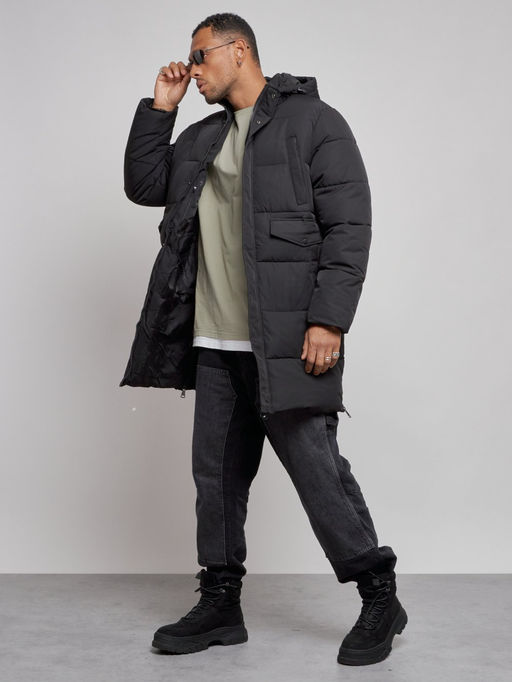 Парка мужская зимняя удлиненная молодежная черного цвета 806Ch - Wonderrman фото 3