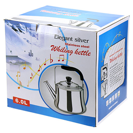 "Сосново" Чайник из нержавеющей стали 7л, д24,5см h23см, со встроенным в крышку свистком, подвижная бакелитовая ручка, цветная коробка (Китай)