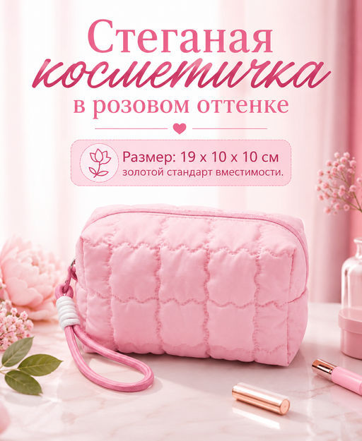 Kristaller Косметичка женская стеганая, розовая  фото 6