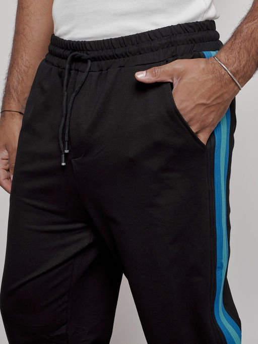 Широкие спортивные штаны трикотажные мужские черного цвета 12903Ch - Mtforce фото 5