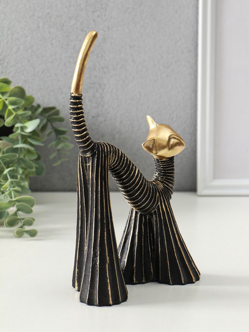 Сувенир полистоун "Кошка в клёшах" чёрно-золотая 7,5х15х25 см