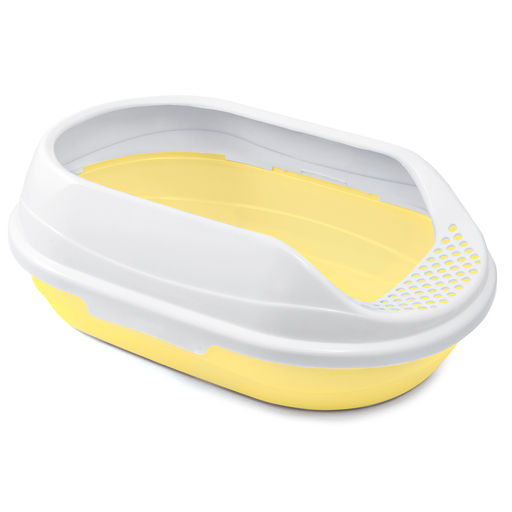 Туалет для кошек овальный с бортом "Ирис", желтый/белый, 430*300*150мм, серия HYGIENE, Triol