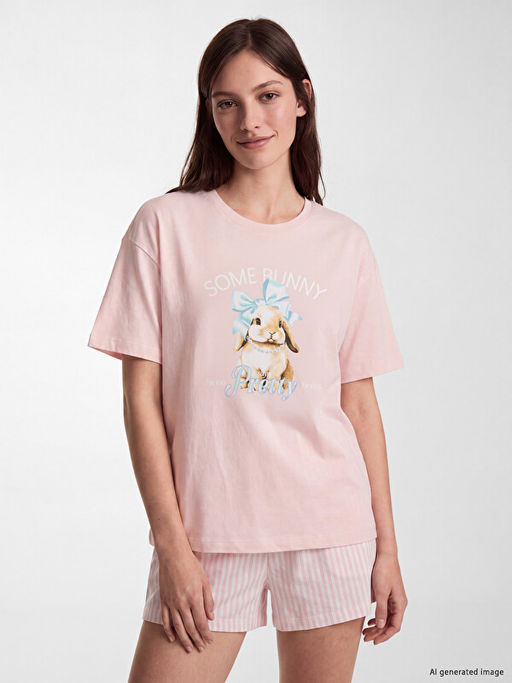 Bask?l? Kad?n ?ortlu Pijama Tak?m?