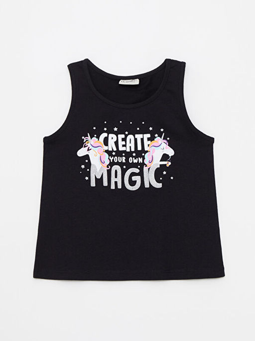 Bisiklet Yaka Bask?l? Pamuklu K?z ?ocuk Atlet