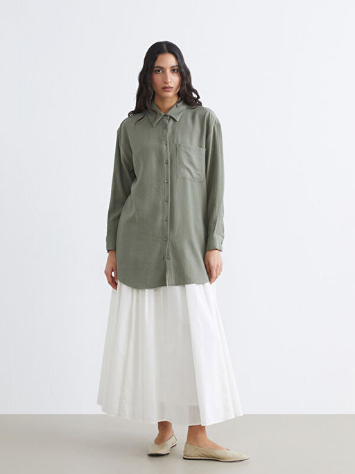 Dokulu Oversize Kad?n G?mlek Tunik