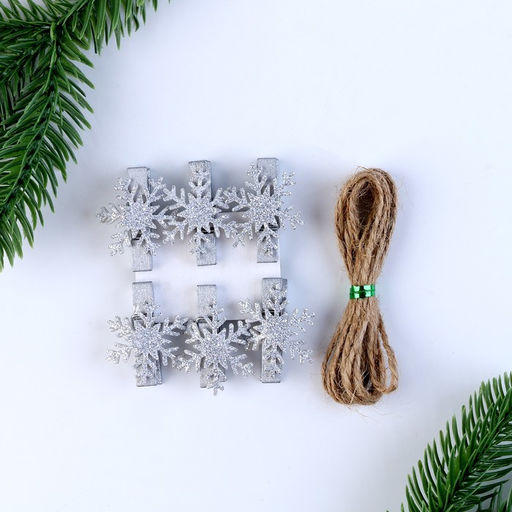 Цена за 2 шт. Прищепки для декора «Снежинки» серебряные, 6 шт.