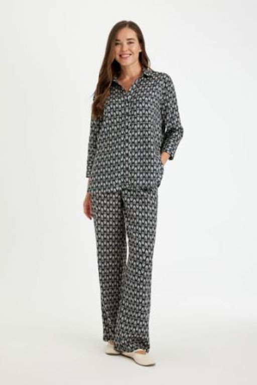 Rahat Pantolon Wide Leg Genis Bol Paca Desenli Yuksel Bel
