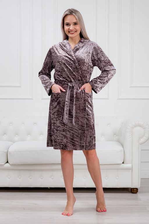 Халат женский из велюр мрамор Нежность пурпурно-серый - Амадэль фото 7
