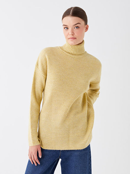 Bal?k?? Yaka D?z Uzun Kollu Kad?n Triko Kazak