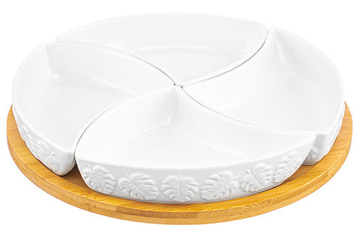 Менажница 25*25*6 см Тропики крутящ. 4 секции на дерев. подставке - Elan gallery фото 2