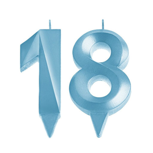 Свеча в торт юбилейная Грань (набор 2 в 1), цифра 18 / 81, голубой металлик, 6,5 см - Страна карнавалия фото 3