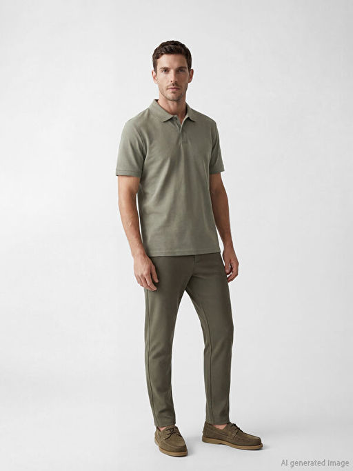 Standart Fit Polo Yaka Penye Erkek Ti??rt