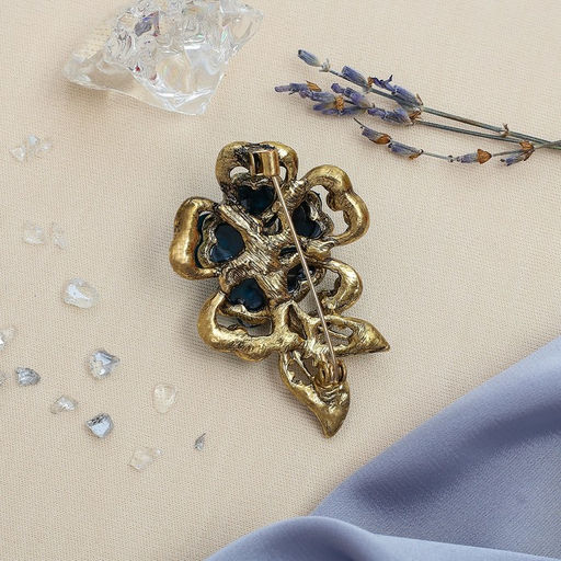 Брошь Цветок желаний, цвет морской в чернёном золоте - Queen fair фото 3