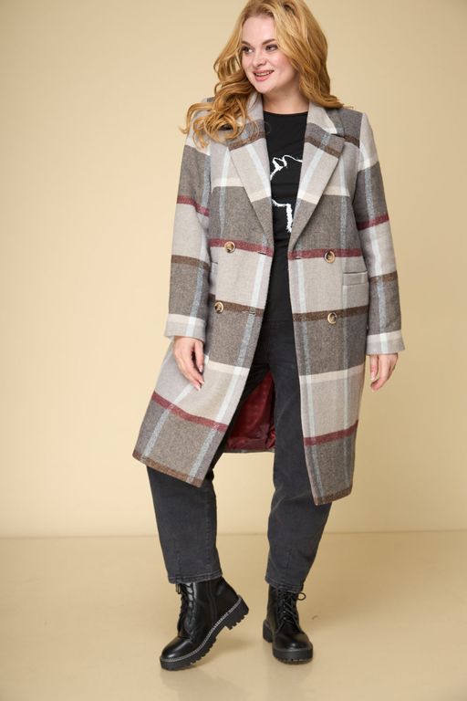 Пальто БелЭльСтиль 841 клетка серая  фото 39