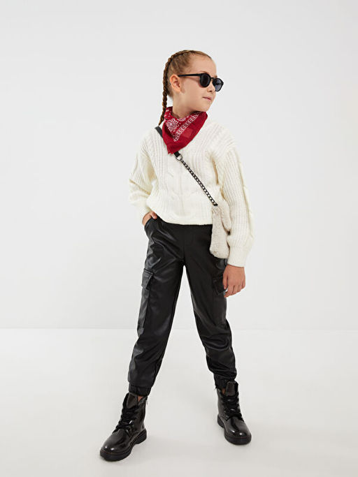 Beli Lastikli Basic Deri G?r?n?ml? K?z ?ocuk Jogger Pantolon - Waikiki фото 2