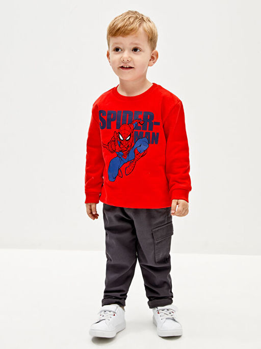 Bisiklet Yaka Uzun Kollu Spiderman Bask?l? Erkek Bebek Sweatshirt - Waikiki фото 3